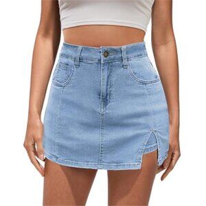 Womens high waisted denim skort jean skirt with shorts pockets casual summer